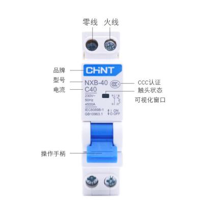CHINT/正泰电器 NXB-40 1P+N C40 4.5kA 微型断路器 12只/盒，180只/箱